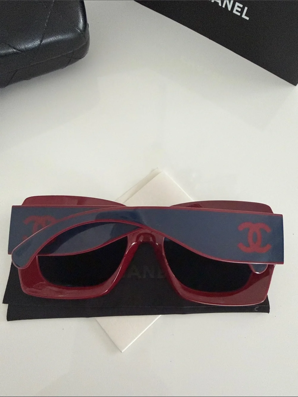 CHANEL Women's Blue & Red Oversized Sunglasses